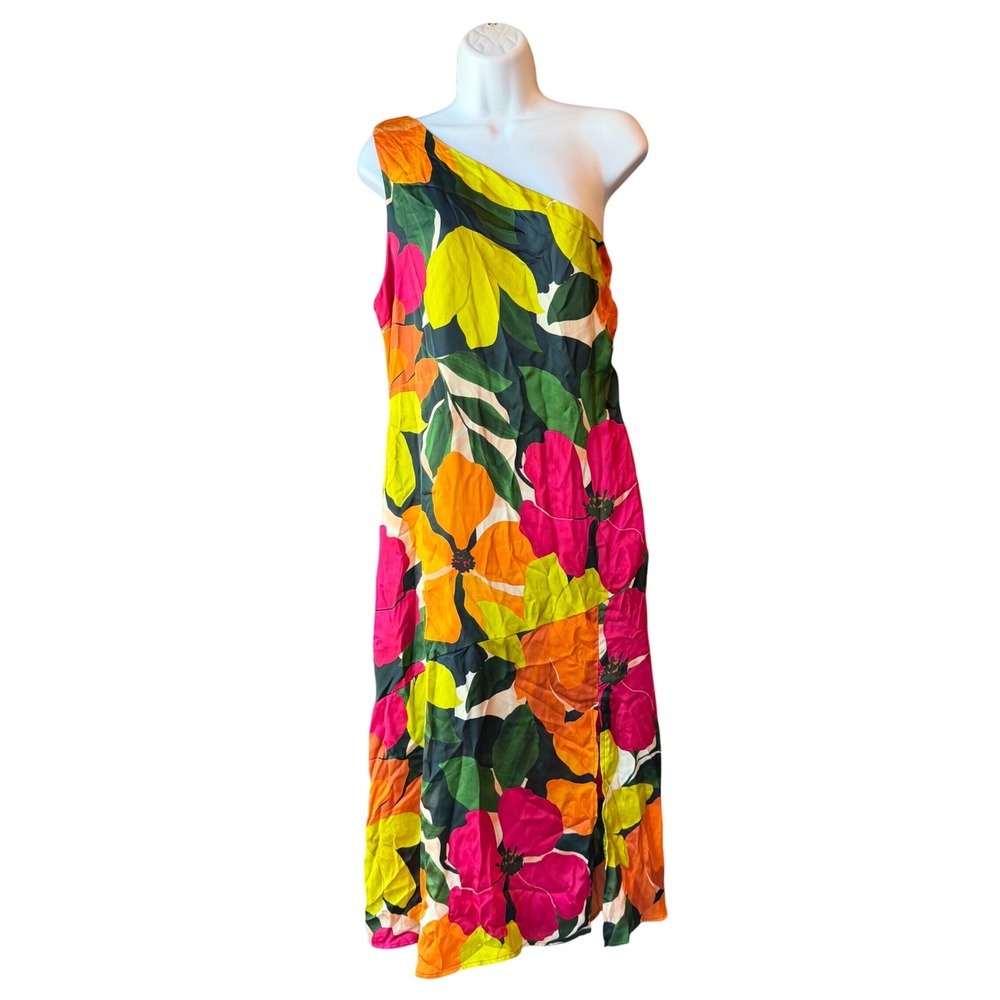 GILLI Tropical Floral One Shoulder Maxi Dress Women Size Medium Petite Colorful